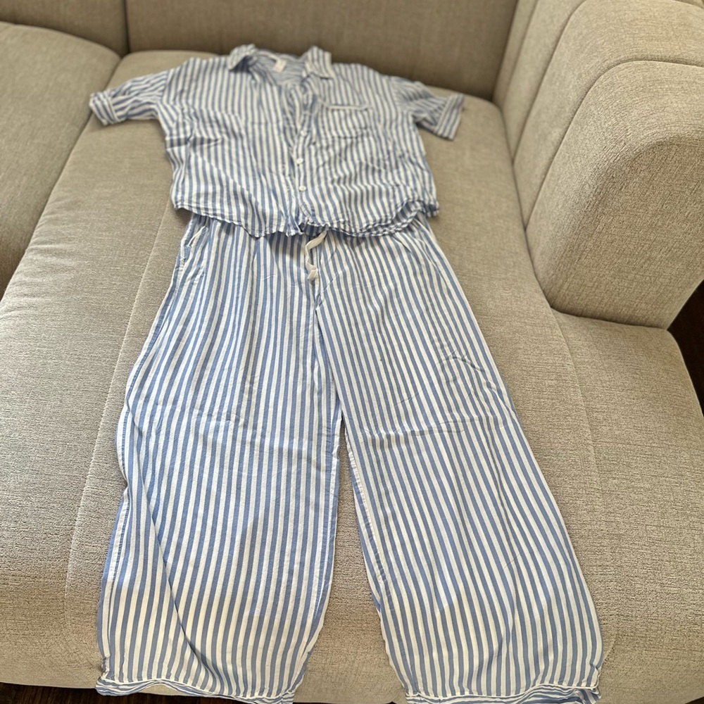 Stars Above Blue and White Striped Pajama Set
